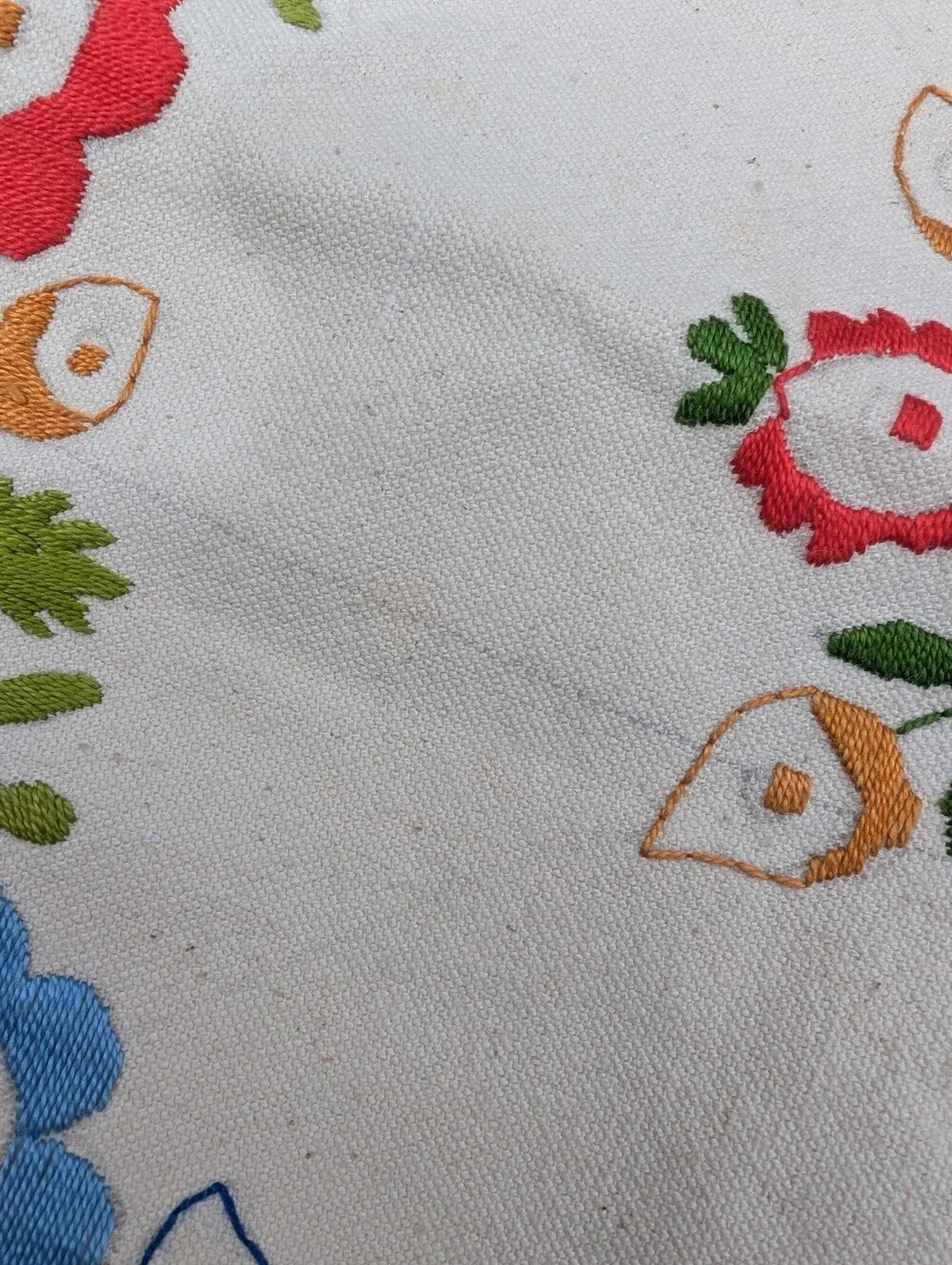 Vintage Hand-Embroidered Floral Canvas Cushion Cover in Cream And Multicolor